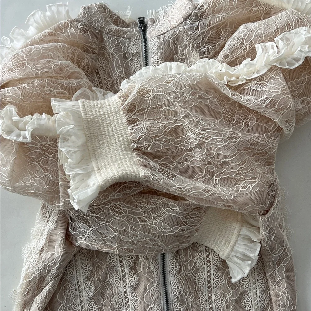 NWT Alice + Olivia Brenna Lace Ruffle High Neck Victorian Style Blouse 8/M $595 - Picture 5 of 8